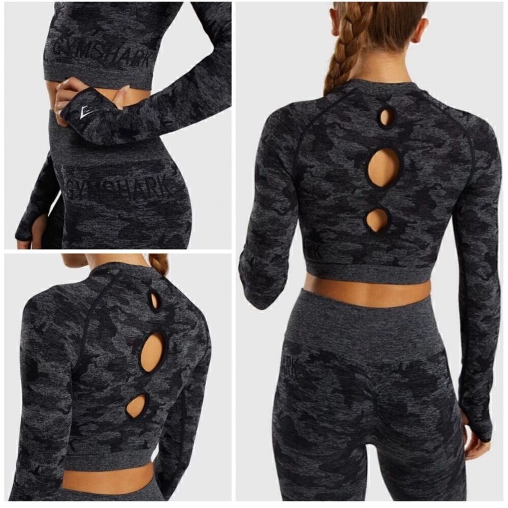 Gymshark Adapt Camo Seamless Long Sleeve Workout Crop Top Size S
